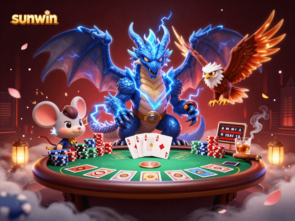 Experience thrilling gaming action with sunwin featuring mythical creatures in a dynamic poker scene.