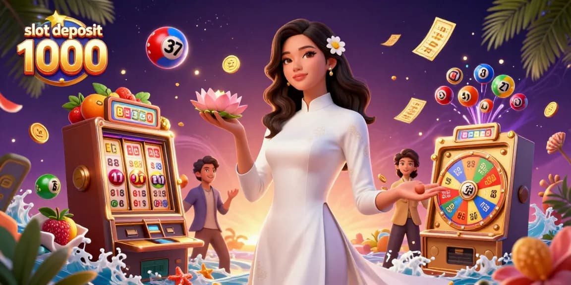 Engage with exciting slot deposit 1000 options, featuring vibrant illustrations of casino elements and dynamic gameplay.