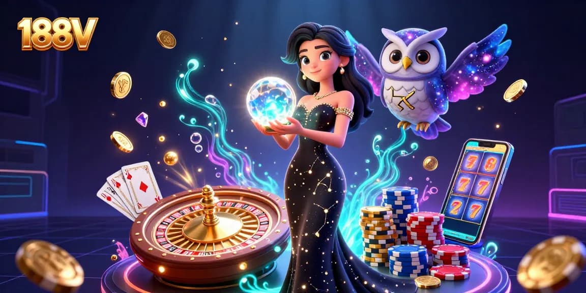 Win big with 188V as you embrace the thrill of casino excitement in this vibrant digital artwork!
