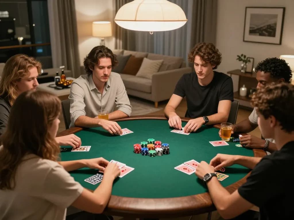 Cakhia TV features friends playing poker with vibrant chips and cards during a lively game night.