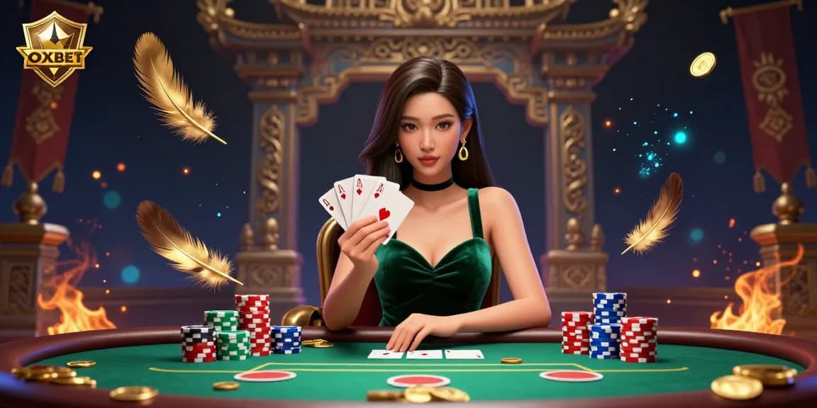 Engage with OXBET at a luxury poker table featuring a confident player showcasing skillful card play.