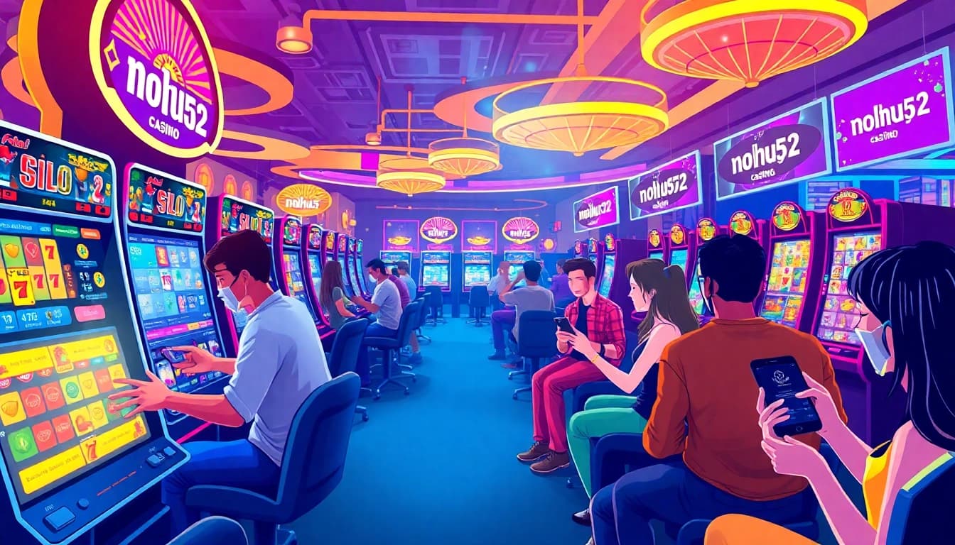 Exciting online casino scene showcasing players enjoying nohu52 games with vibrant lights and engaging atmosphere.