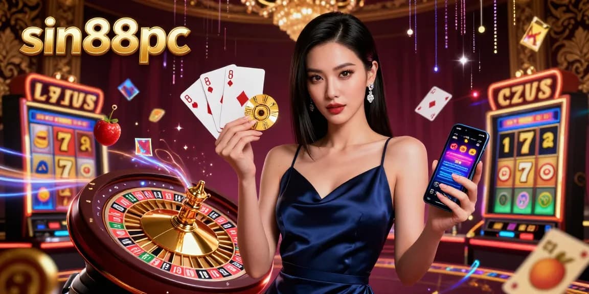 Experience thrilling gameplay at sin88pc with a stunning Asian woman showcasing a casino app.