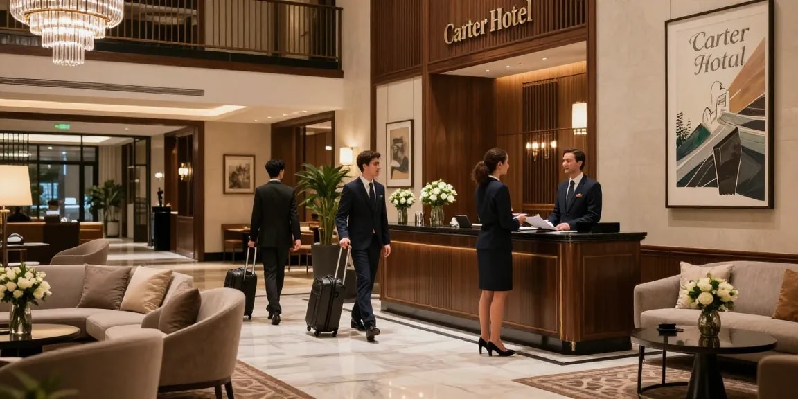 Experience the warmth of rokok88 at Carter Hotel's luxurious lobby, where guests are welcomed with elegance and sophistication.