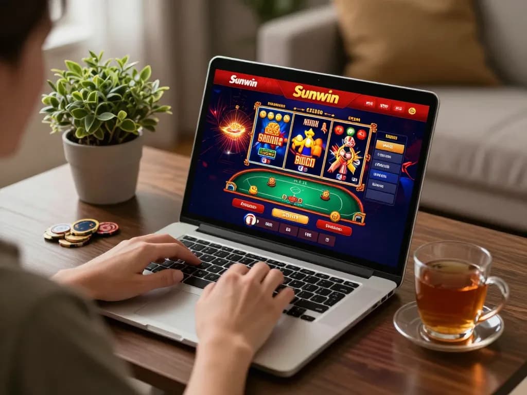 Player enjoying engaging sessions on Sunwin online casino from the comfort of home