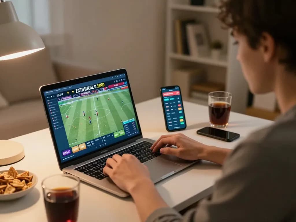 IWIN betting session at home with live sports on laptop and smartphone