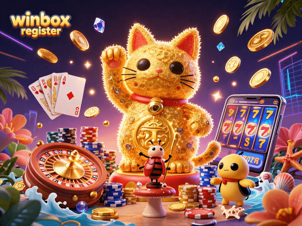 Engage in the thrill of winbox register with a vibrant 3D illustration showcasing casino excitement.