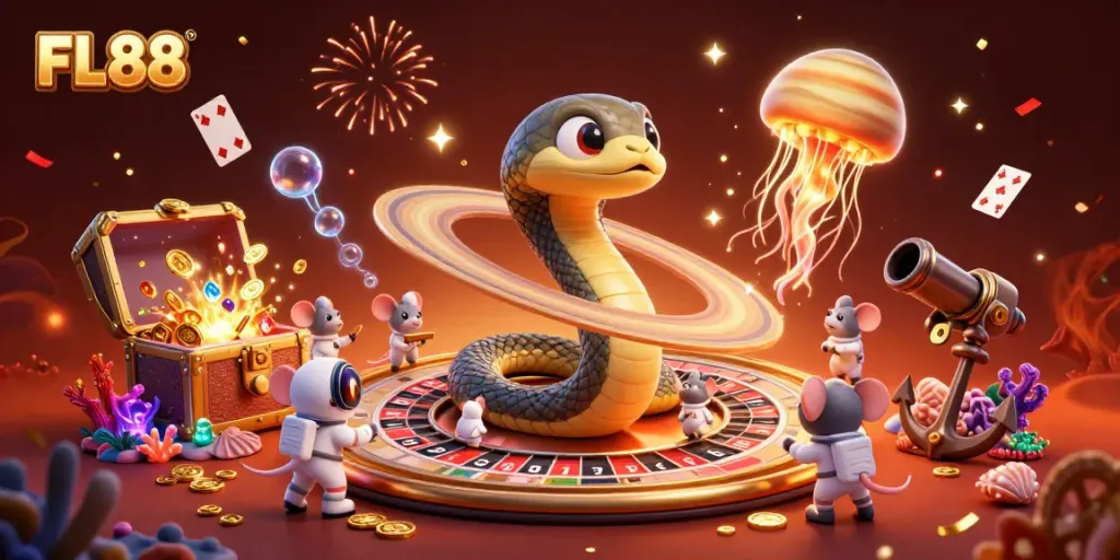 Experience thrilling bets at FL88 with a vibrant cosmic casino scene featuring dynamic game elements.