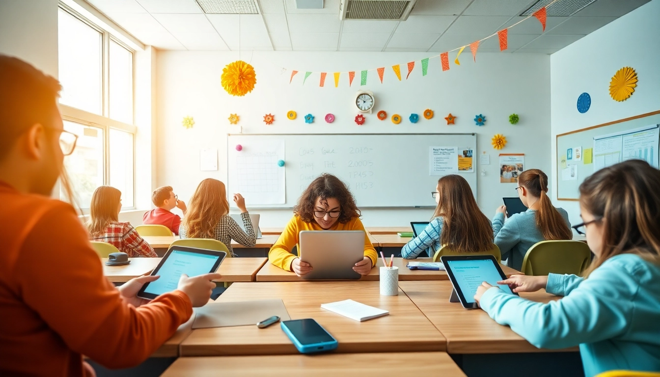 Engaging quiz environment with students excitedly participating in learning.