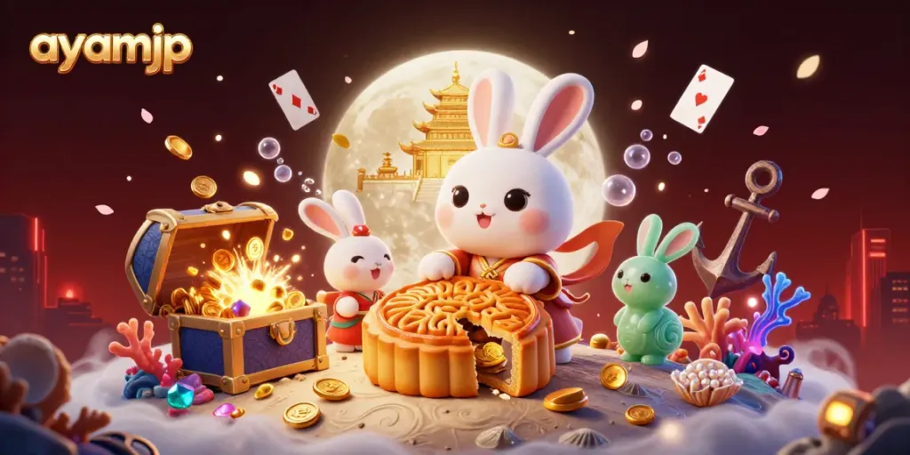 Experience exhilarating wins on AYAMJP's gaming platforms with vibrant casino-themed moonlit illustration.