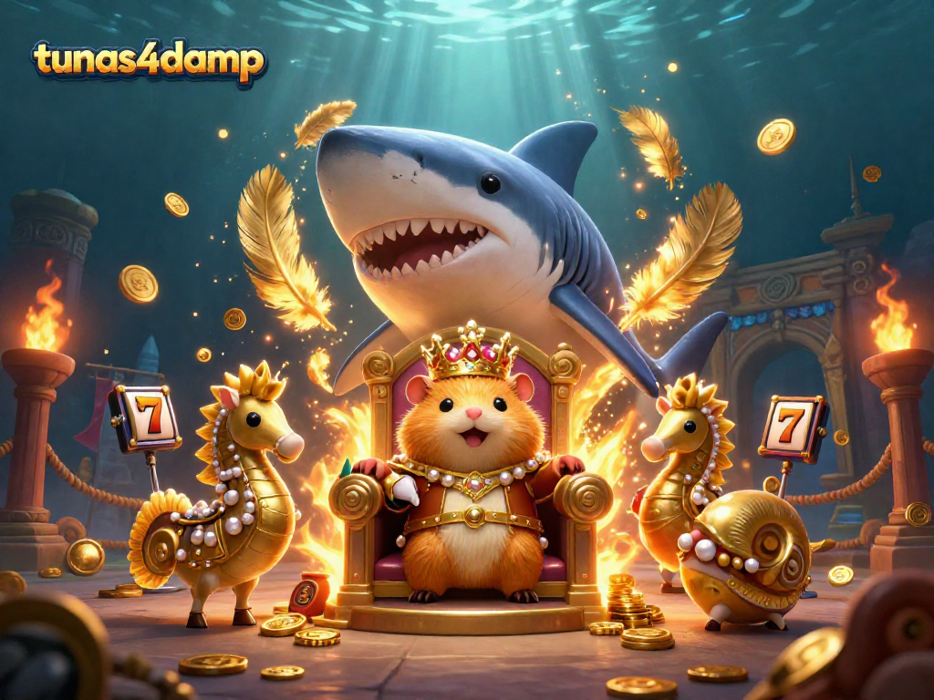 Spin and win at tunas4damp with the tiny golden hamster king ruling the thrilling slot arena!