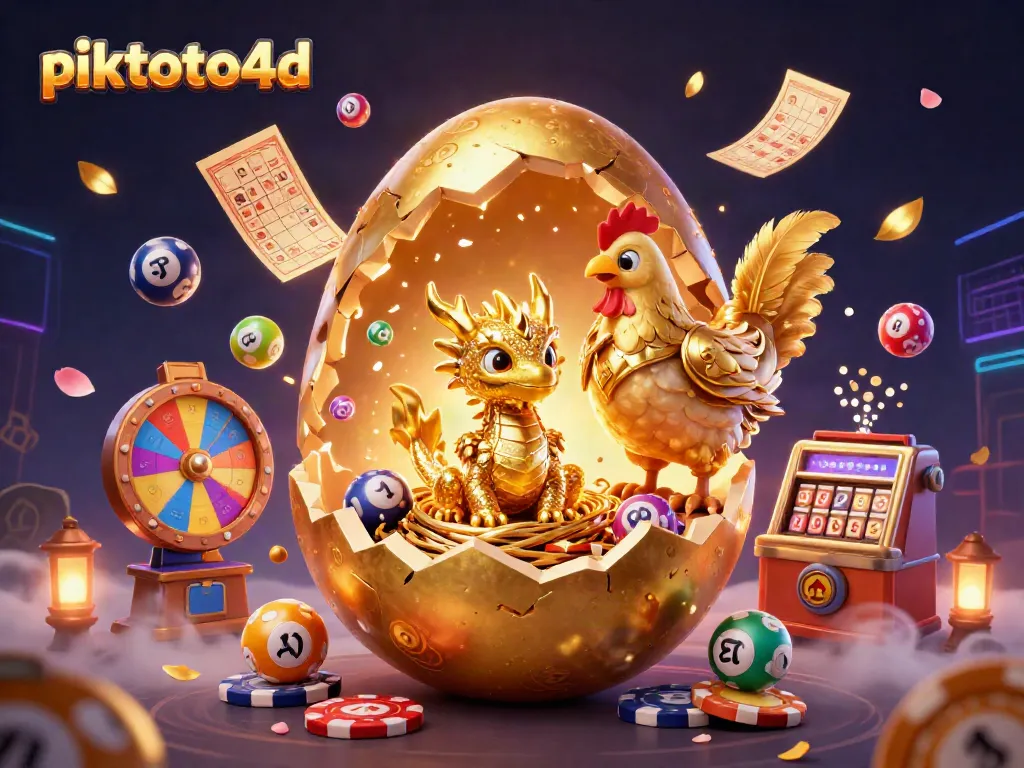 Experience exciting gaming with piktoto4d, featuring a golden dragon and dynamic lottery elements.
