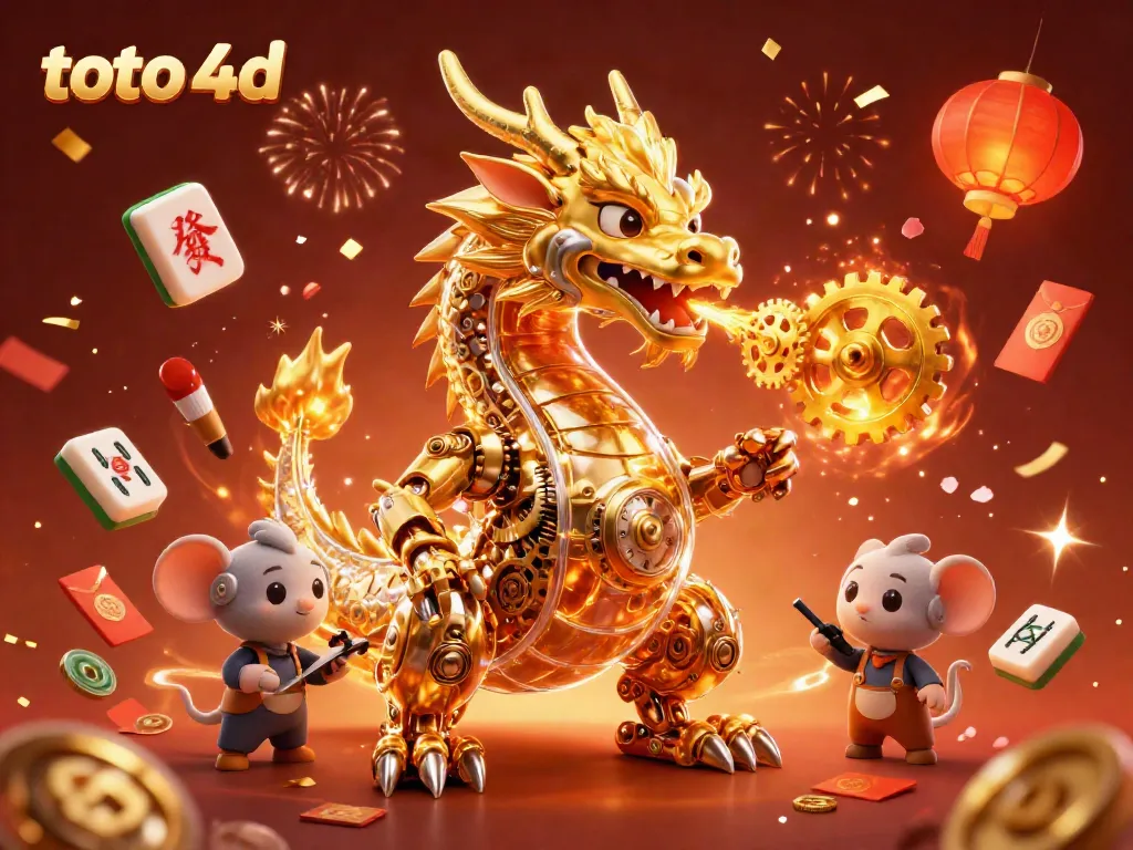 Engage with thrilling toto 4d experiences in a vibrant 3D casino scene featuring a golden dragon and festive elements.