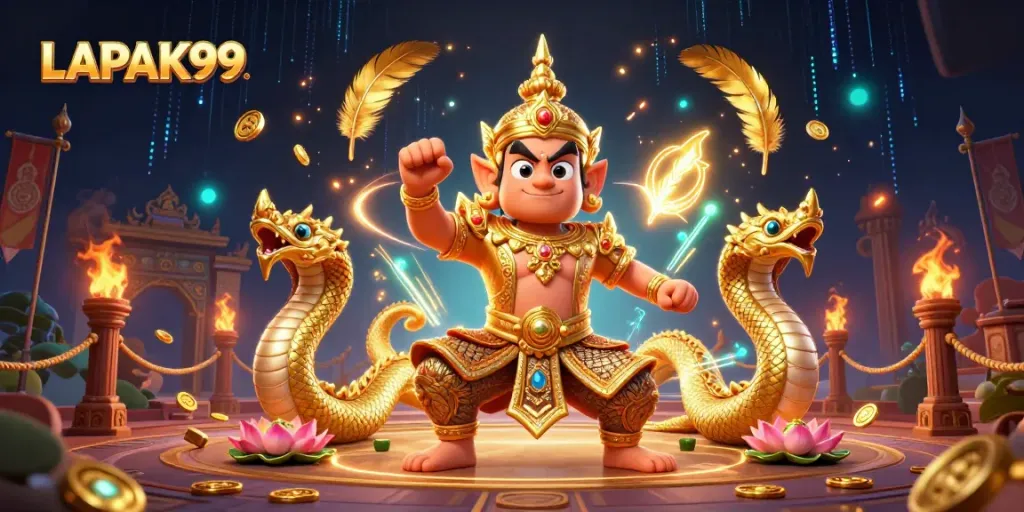 Engage with LAPAK99's vibrant online lottery games featuring unique Thai temple guardians and dynamic winnings