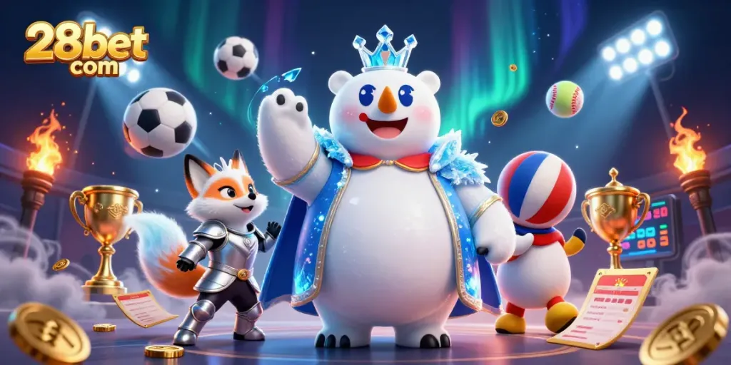 Join the excitement at 28bet com, featuring ice king and snow fox in a vibrant sports betting scene.