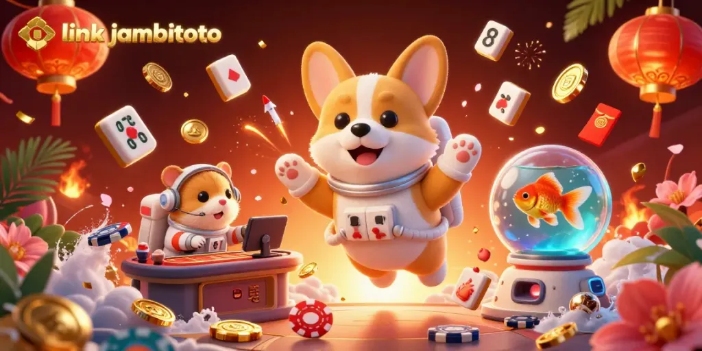 Experience thrilling moments with link jambitoto as a cartoon astronaut corgi plays in a vibrant space casino.
