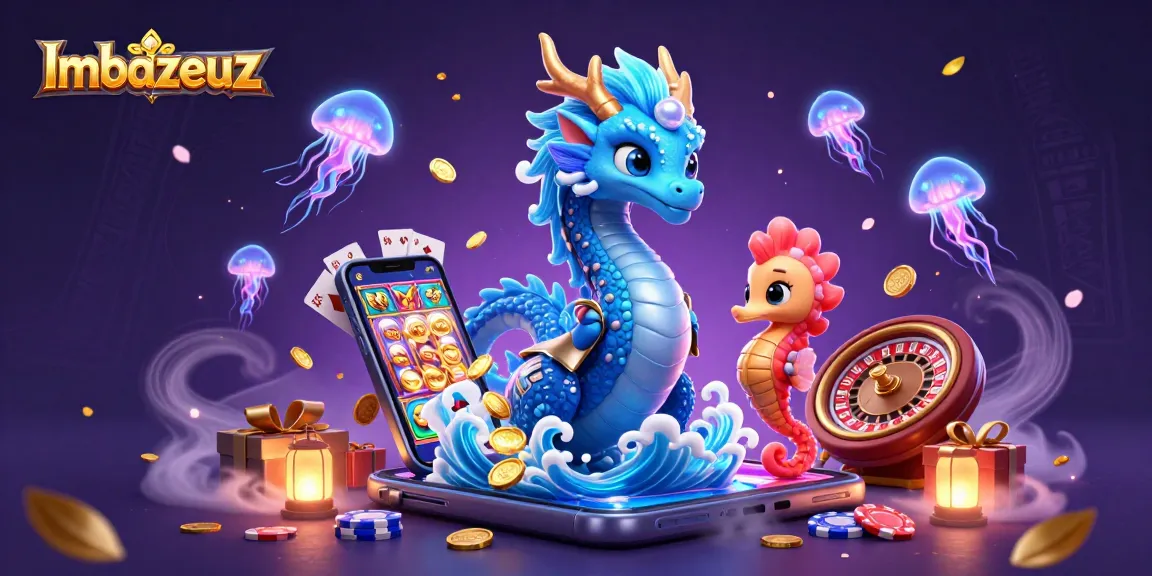 Memenangkan permainan slot online di Imbazeuz dengan keajaiban naga biru dan koin emas yang berkilauan.