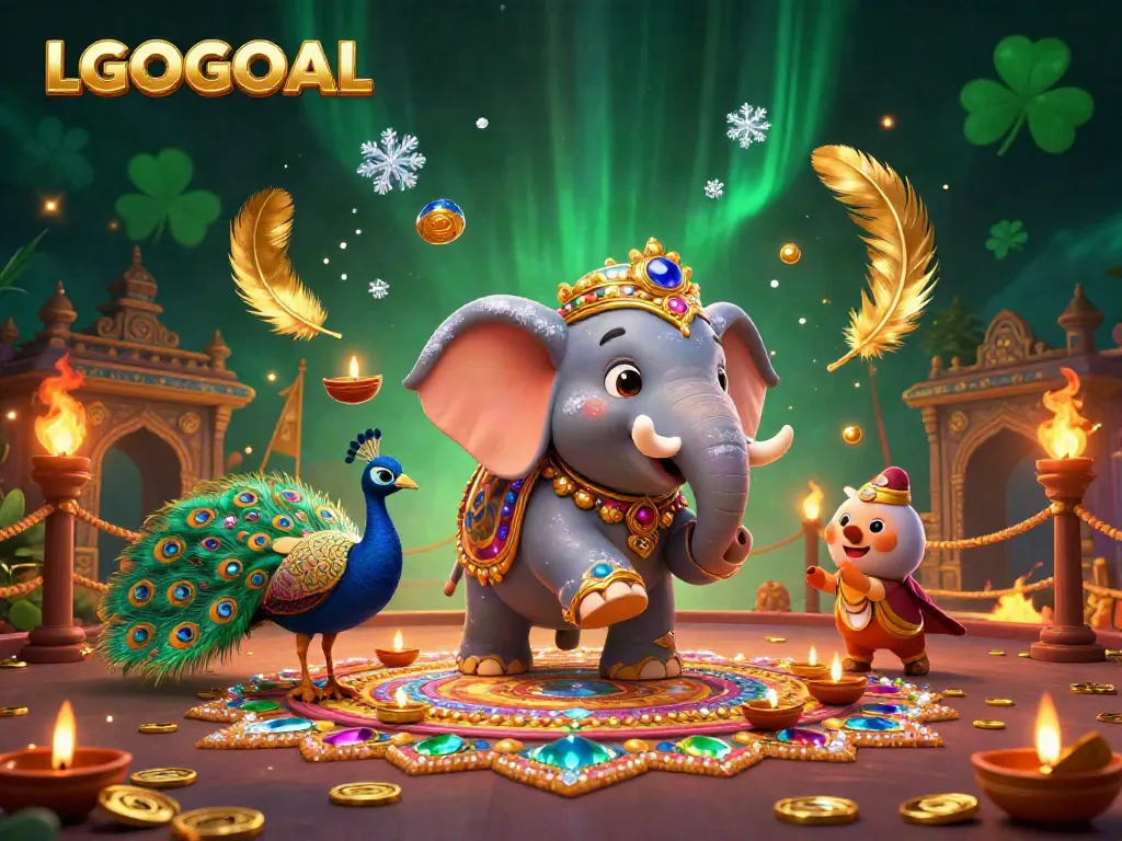 Place bets on LGOGOAL with exciting visuals of a Diwali-themed elephant and vibrant game elements.