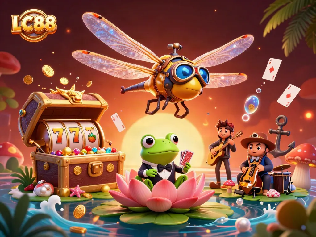 Experience thrilling LC 88 casino action with a dragonfly pilot, frog croupier, and magical elements.