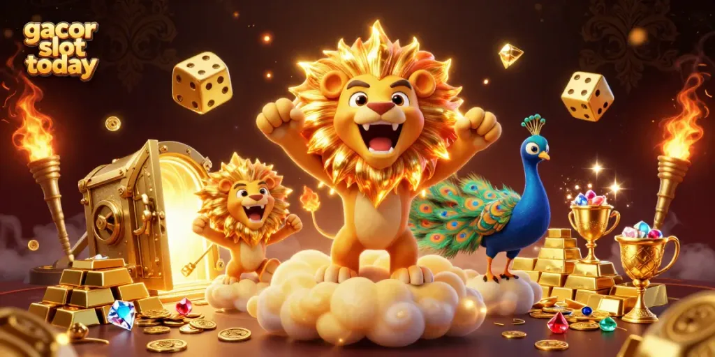 Enjoy winning strategies with gacor slot today featuring dynamic casino elements in a vibrant 3D illustration.