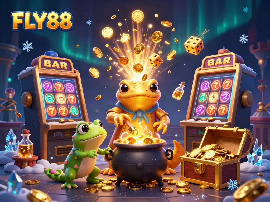 Experience FLY88 with exciting casino elements and magical visuals in a vibrant 3D scene.