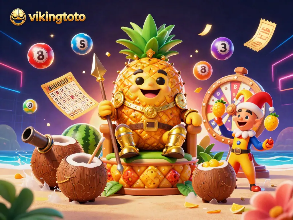 Experience vibrant gameplay with the golden pineapple king at vikingtoto, showcasing lively lottery game elements.