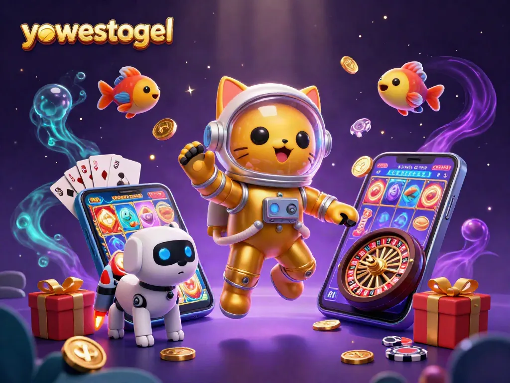 Experience yowestogel's thrilling slot action with a cosmic cat and vibrant gaming elements.