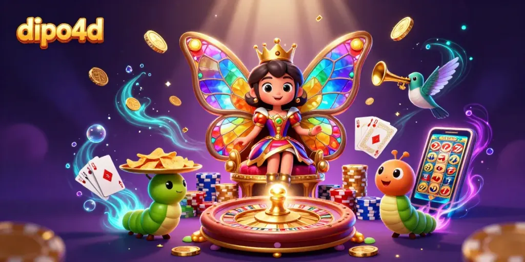 dipo4d brings excitement with golden chips and a vibrant casino atmosphere in this captivating digital artwork