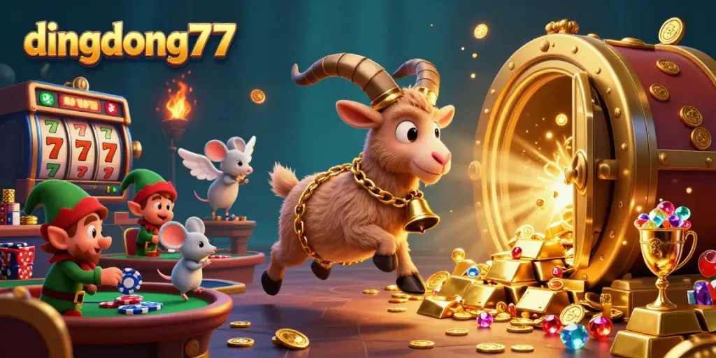 Experience thrilling gameplay at dingdong77 with a cartoon scene of Krampus in a casino.