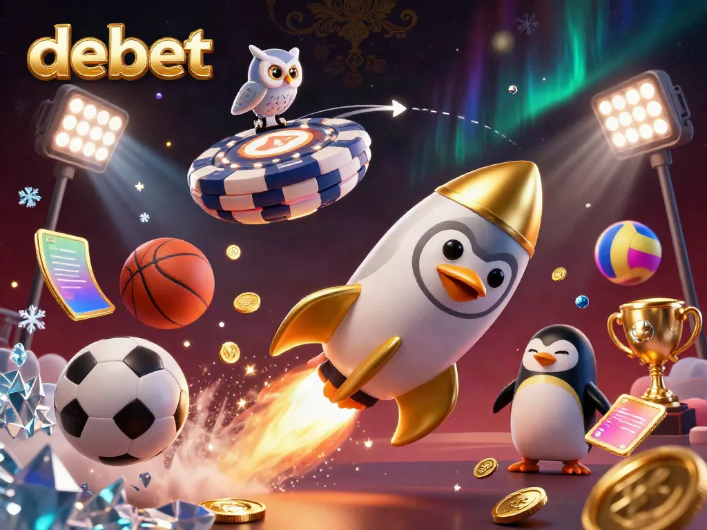 Bet on fun with debet as a golden penguin zooms through space toward a casino!