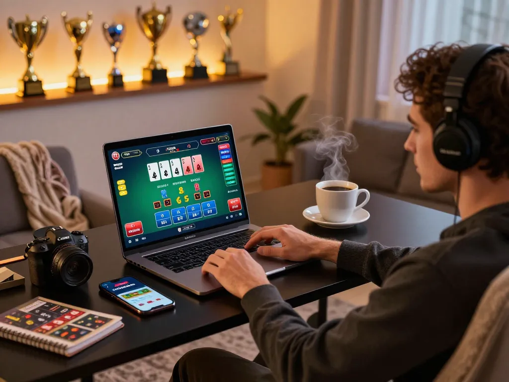 Engaging with the LGOGOAL app while enjoying online blackjack at home.