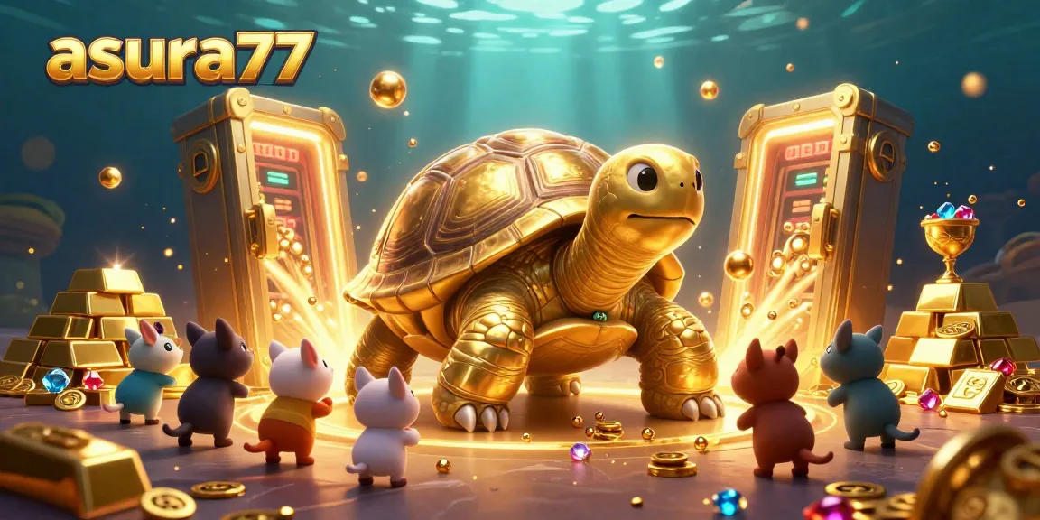 Spin to win with asura77's exciting slot machine and golden treasures in a dynamic casino scene.