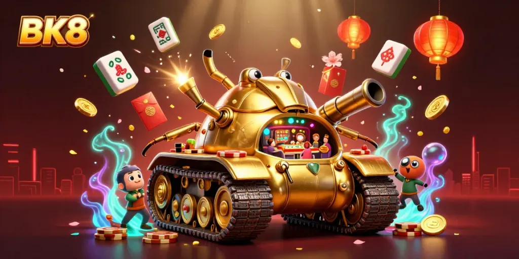 Experience thrilling gameplay with BK8 in a vibrant, dynamic 3D casino scene.