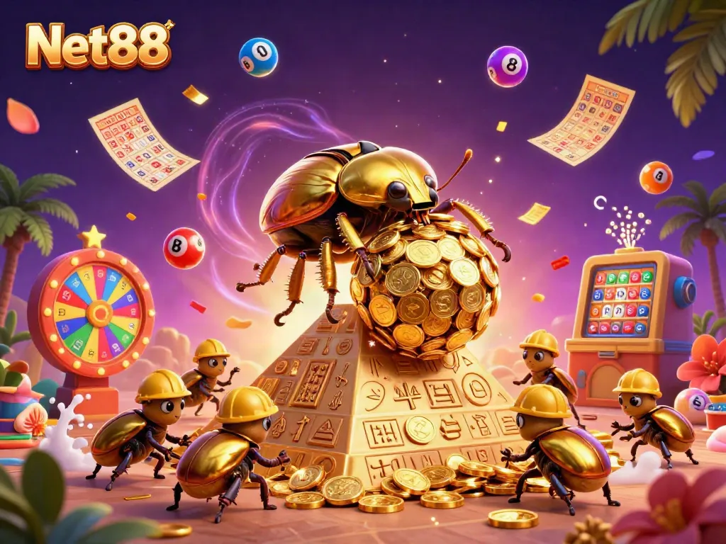 Experience the excitement of gaming with Net88's unique visual illustration of casino fun.