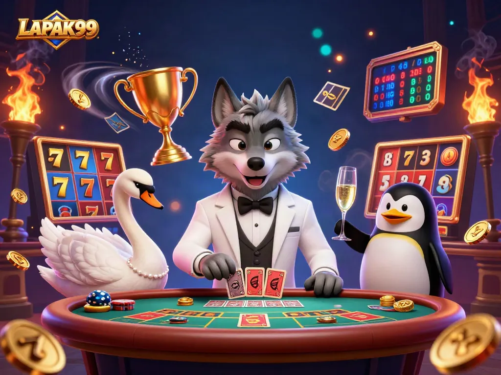 LAPAK99 enhances gameplay experience with a vibrant 3D casino theme featuring animated characters and engaging elements.