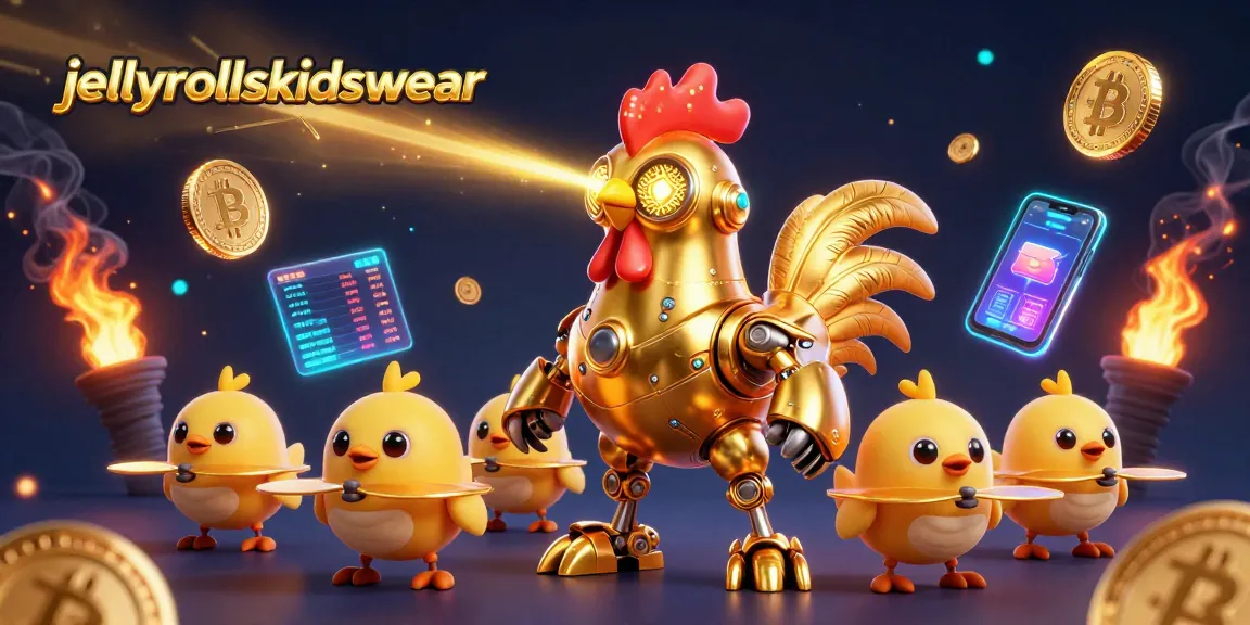 Jellyrollskidswear menghadirkan robot ayam emas berteknologi tinggi dalam adegan kasino yang penuh aksi.