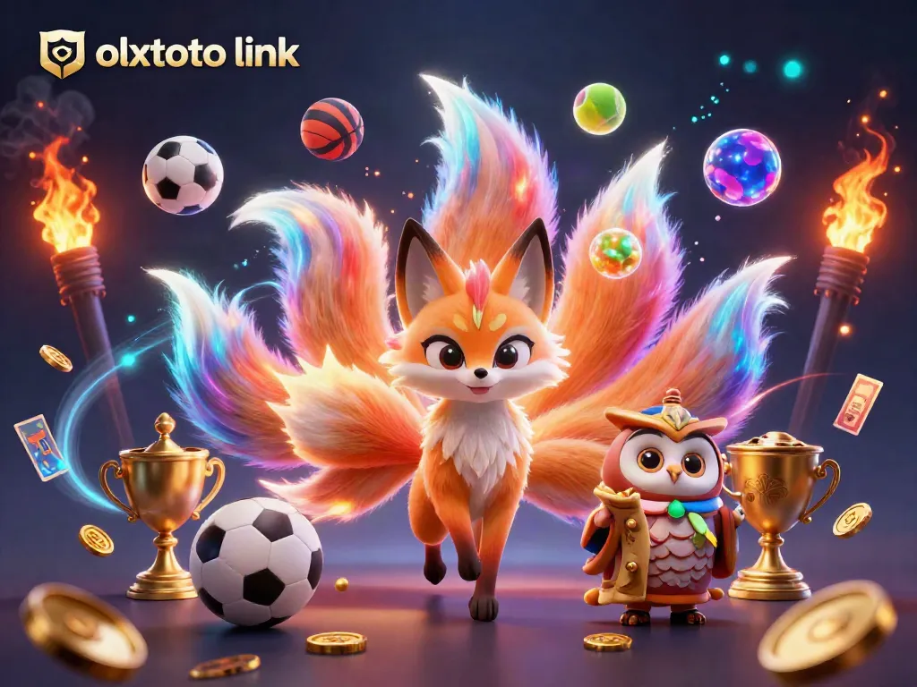 Engage with the olxtoto link featuring a vibrant nine-tailed fox spirit and playful spirit orbs in a colorful casino scene.