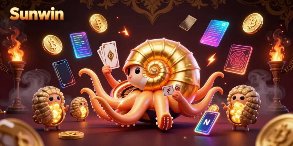 Engage in thrilling casino gameplay at Sunwin, featuring ancient nautilus characters amidst vibrant crypto elements.