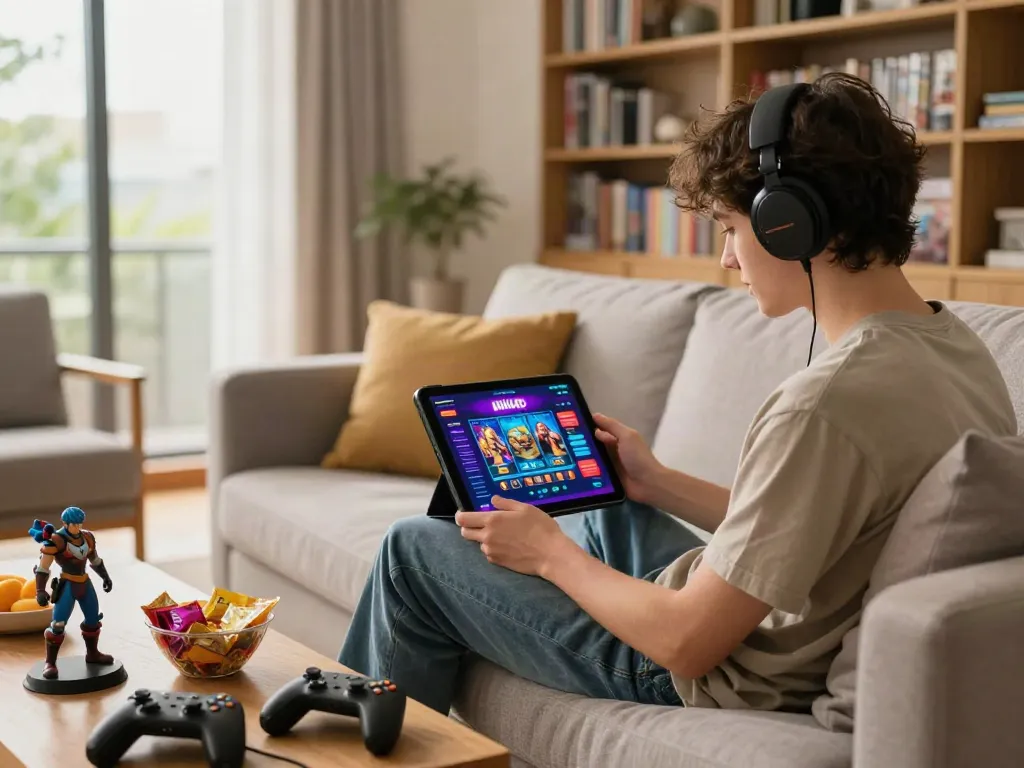 Engaging online slot dana gaming experience in a cozy living room.