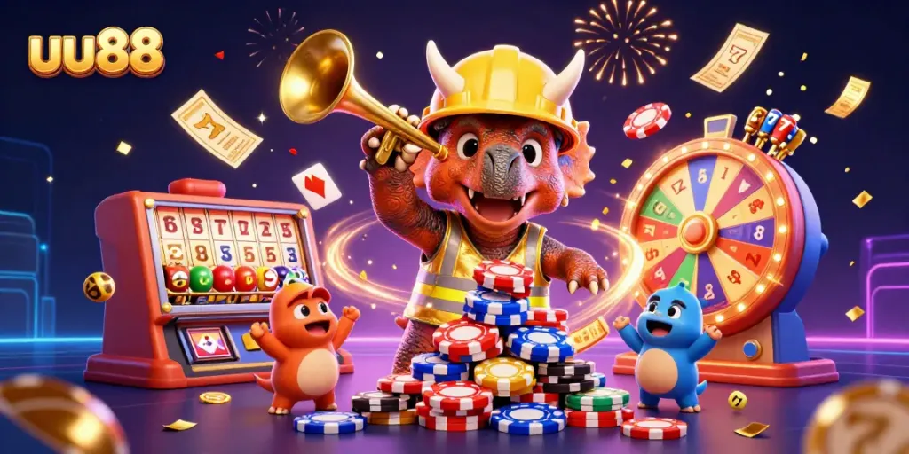 uu88 celebrates a thrilling casino experience with animated characters and exciting games.