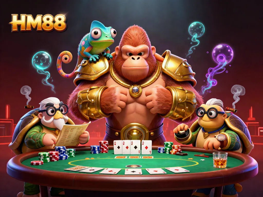 Engage with HM88's thrilling poker scene featuring unique characters and vibrant game elements.