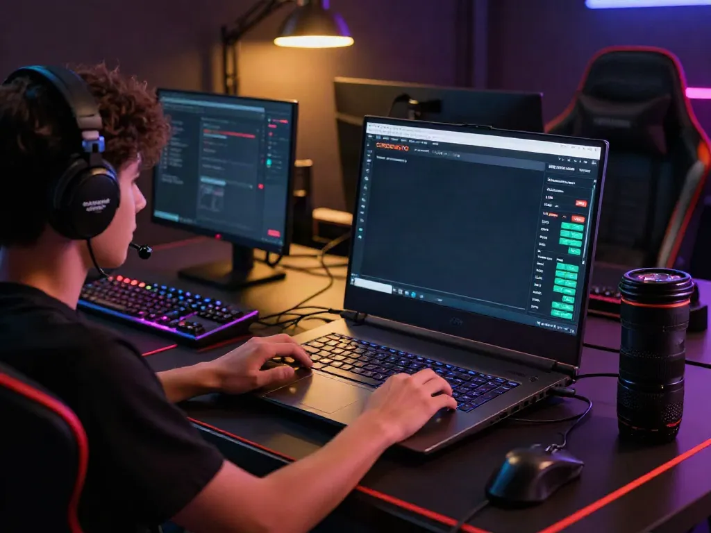 Pengguna aktif di laptop gaming modern, menjelajahi situs CIREBONTOTO dengan akses cepat.