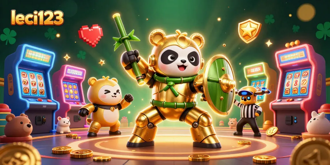 Menangkan permainan slot di leci123 dengan panda emas bertarung dalam arena judi yang megah.