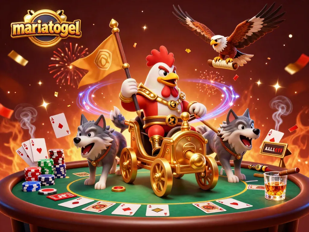 Experience thrilling gameplay at mariatogel with a dynamic scene featuring our cartoon rooster warlord leading the charge.