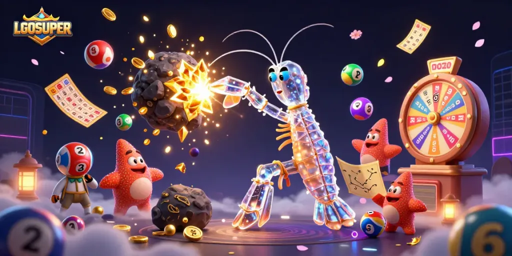 Engage with LGOSUPER as a galactic samurai mantis shrimp uncovers treasures in a vibrant casino universe.