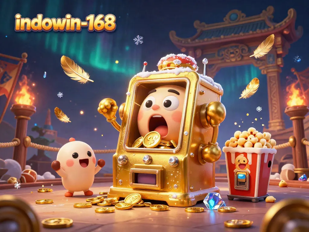 Mesin slot berbentuk kartun di indowin-168 mendapatkan jackpot dengan kerincian koin, menambah keseruan kasino.