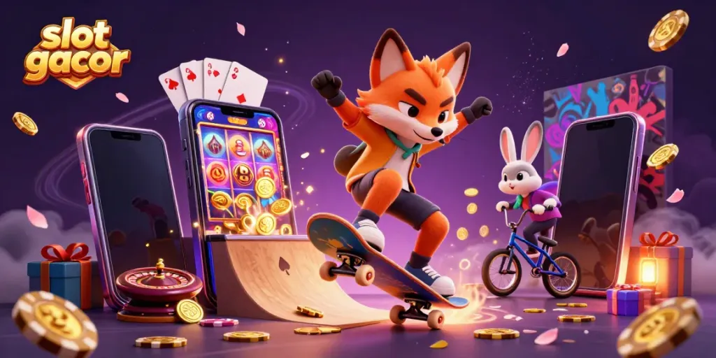 Experience the excitement of slot gacor gaming with vibrant characters and dynamic casino elements.