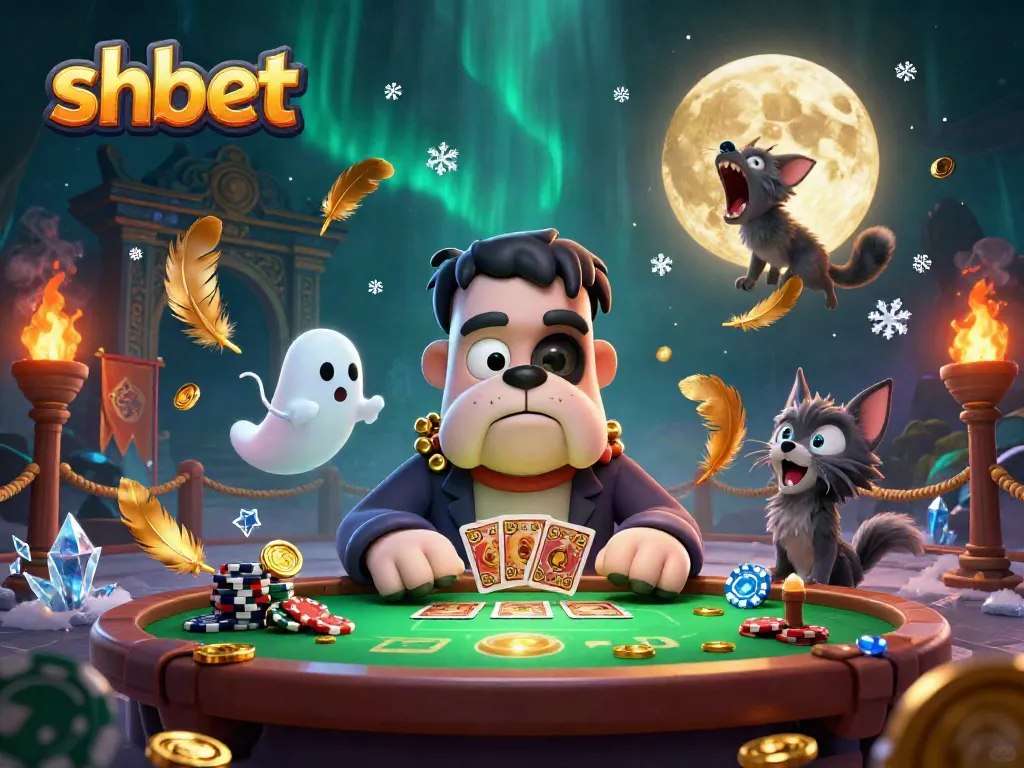 Engage in thrilling gameplay at shbet with a 3D cartoon scene showcasing a bulldog monster dealing cards.