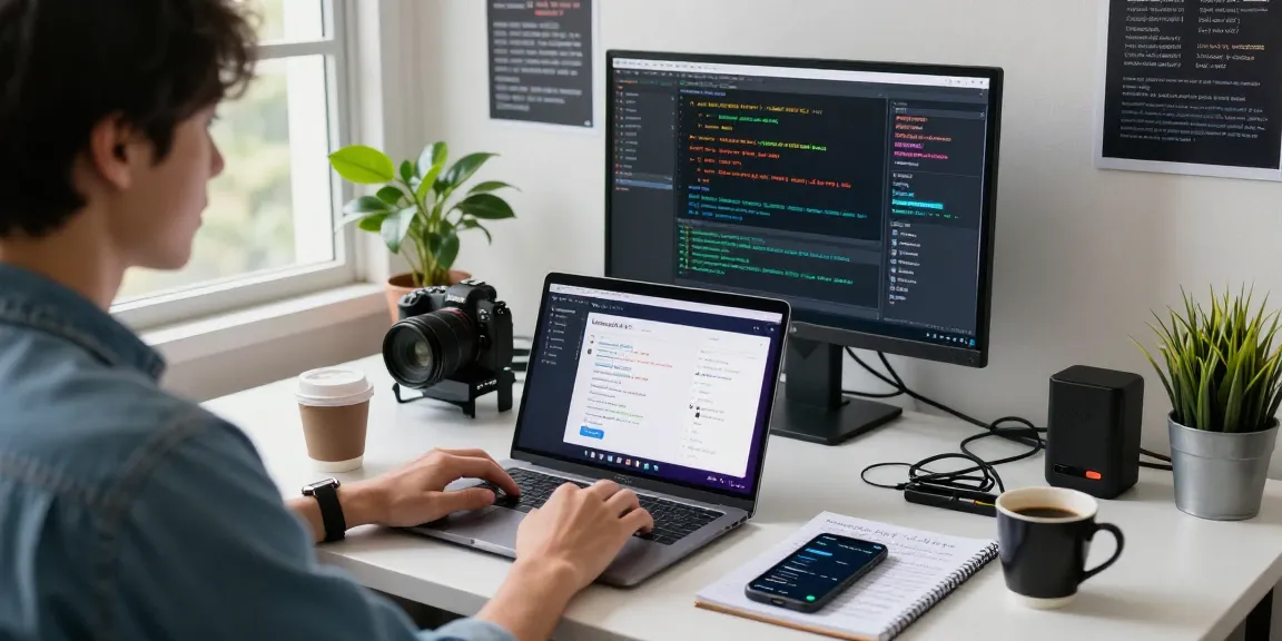 Pengguna mengatasi masalah aplikasi Udangbet11 di ruang kerja dengan laptop dan alat debugging.