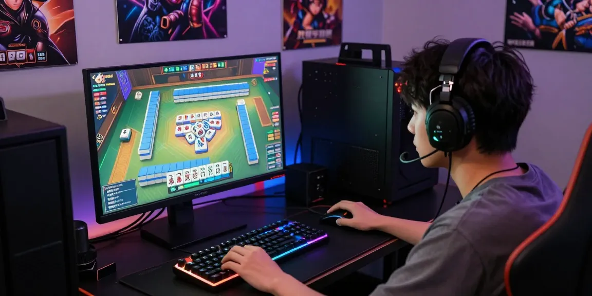 Engaged player in a dynamic online game of MAHJONGJP88 dan permainan online surrounded by advanced gaming gear.
